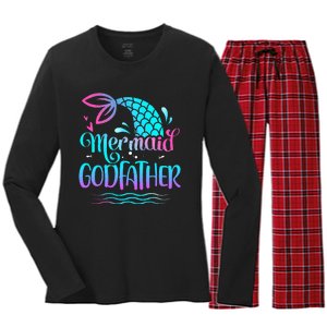 Mermaid Godfather Cute Mermaid Birthday Family Matching Women's Long Sleeve Flannel Pajama Set 