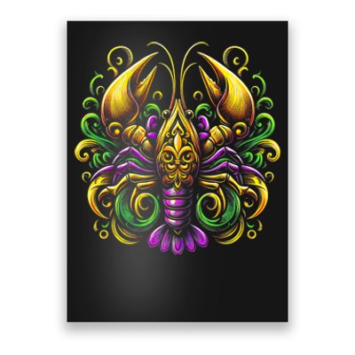 Mardi Gras Crawfish Jester Hat Bead New Orleans Poster