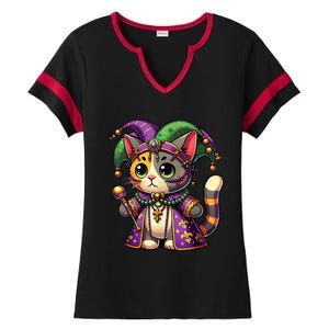 Mardi Gras Cat Extravaganza Ladies Halftime Notch Neck Tee