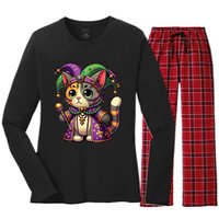 Mardi Gras Cat Extravaganza Women's Long Sleeve Flannel Pajama Set 