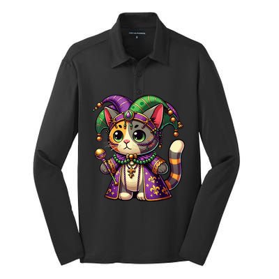 Mardi Gras Cat Extravaganza Silk Touch Performance Long Sleeve Polo