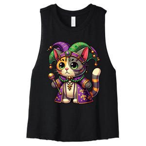 Mardi Gras Cat Extravaganza Women's Racerback Cropped Tank