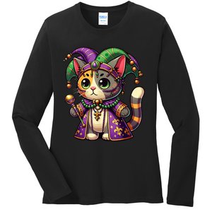 Mardi Gras Cat Extravaganza Ladies Long Sleeve Shirt