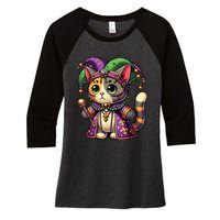 Mardi Gras Cat Extravaganza Women's Tri-Blend 3/4-Sleeve Raglan Shirt