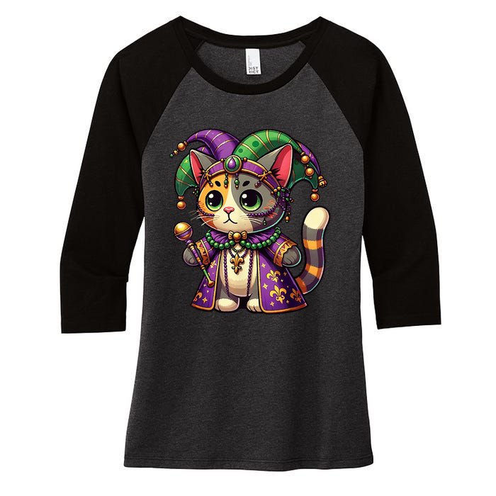 Mardi Gras Cat Extravaganza Women's Tri-Blend 3/4-Sleeve Raglan Shirt