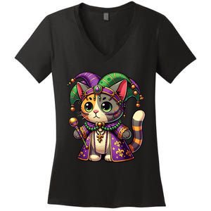 Mardi Gras Cat Extravaganza Women's V-Neck T-Shirt