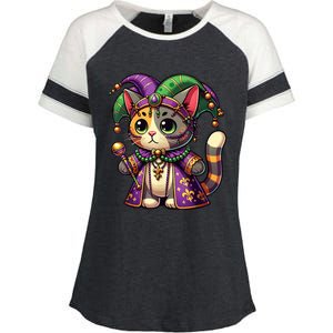 Mardi Gras Cat Extravaganza Enza Ladies Jersey Colorblock Tee