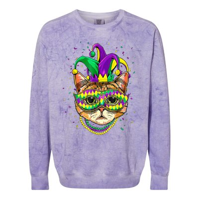 Mardi Gras Cat Mask Funny Carnival Parade Party Cat Lovers Colorblast Crewneck Sweatshirt