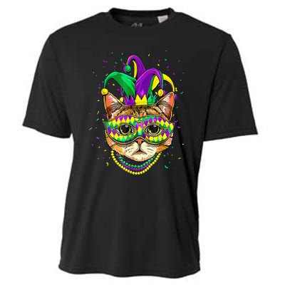 Mardi Gras Cat Mask Funny Carnival Parade Party Cat Lovers Cooling Performance Crew T-Shirt