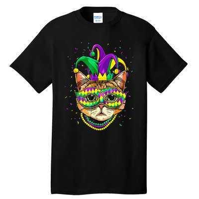 Mardi Gras Cat Mask Funny Carnival Parade Party Cat Lovers Tall T-Shirt