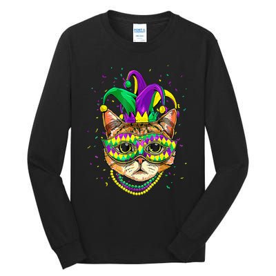 Mardi Gras Cat Mask Funny Carnival Parade Party Cat Lovers Tall Long Sleeve T-Shirt