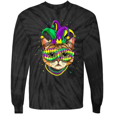 Mardi Gras Cat Mask Funny Carnival Parade Party Cat Lovers Tie-Dye Long Sleeve Shirt