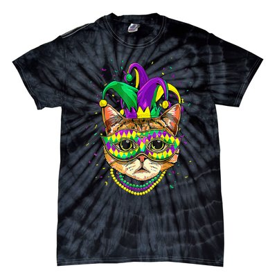 Mardi Gras Cat Mask Funny Carnival Parade Party Cat Lovers Tie-Dye T-Shirt