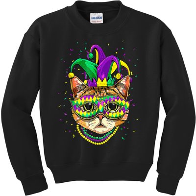 Mardi Gras Cat Mask Funny Carnival Parade Party Cat Lovers Kids Sweatshirt