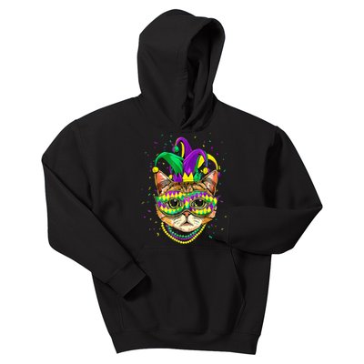 Mardi Gras Cat Mask Funny Carnival Parade Party Cat Lovers Kids Hoodie