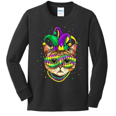 Mardi Gras Cat Mask Funny Carnival Parade Party Cat Lovers Kids Long Sleeve Shirt