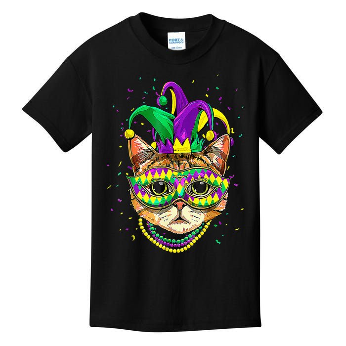 Mardi Gras Cat Mask Funny Carnival Parade Party Cat Lovers Kids T-Shirt