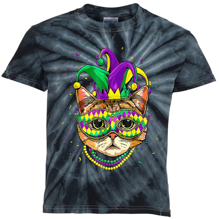 Mardi Gras Cat Mask Funny Carnival Parade Party Cat Lovers Kids Tie-Dye T-Shirt