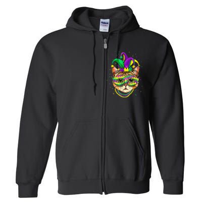 Mardi Gras Cat Mask Funny Carnival Parade Party Cat Lovers Full Zip Hoodie