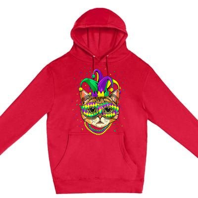 Mardi Gras Cat Mask Funny Carnival Parade Party Cat Lovers Premium Pullover Hoodie