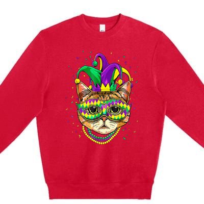 Mardi Gras Cat Mask Funny Carnival Parade Party Cat Lovers Premium Crewneck Sweatshirt