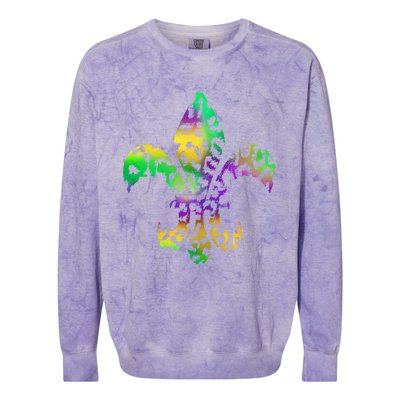 Mardi Gras Cute Gift Tie Dye Fleur De Lis Leopard Print Colorblast Crewneck Sweatshirt