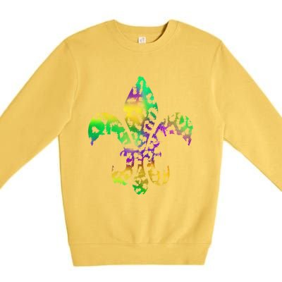 Mardi Gras Cute Gift Tie Dye Fleur De Lis Leopard Print Premium Crewneck Sweatshirt