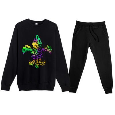 Mardi Gras Cute Gift Tie Dye Fleur De Lis Leopard Print Premium Crewneck Sweatsuit Set