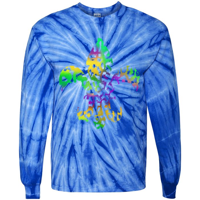 Mardi Gras Cute Gift Tie Dye Fleur De Lis Leopard Print Tie-Dye Long Sleeve Shirt