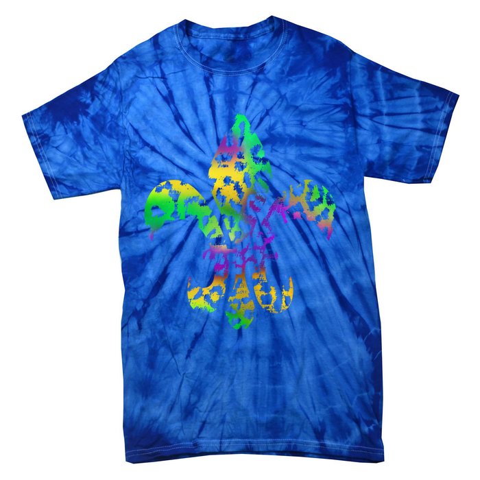 Mardi Gras Cute Gift Tie Dye Fleur De Lis Leopard Print Tie-Dye T-Shirt