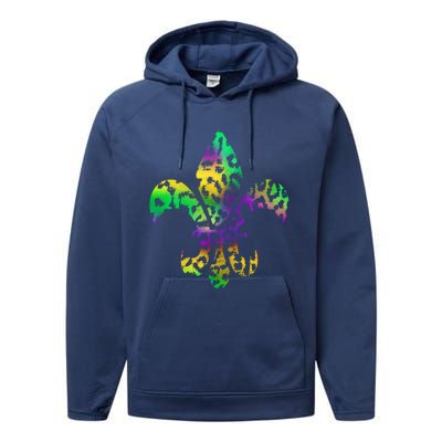 Mardi Gras Cute Gift Tie Dye Fleur De Lis Leopard Print Performance Fleece Hoodie