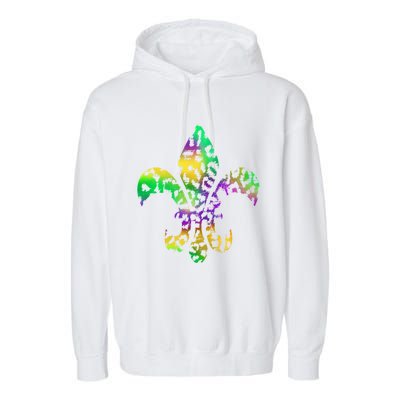 Mardi Gras Cute Gift Tie Dye Fleur De Lis Leopard Print Garment-Dyed Fleece Hoodie