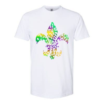 Mardi Gras Cute Gift Tie Dye Fleur De Lis Leopard Print Softstyle CVC T-Shirt