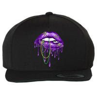 Mardi Gras Carnival Costume Purple & Gold Fleur-de-lis Lips Wool Snapback Cap