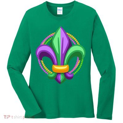 Mardi Gras Celebration Beads Ladies Long Sleeve Shirt