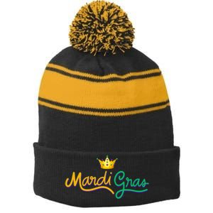 Mardi Gras Crown Celebration Stripe Pom Pom Beanie