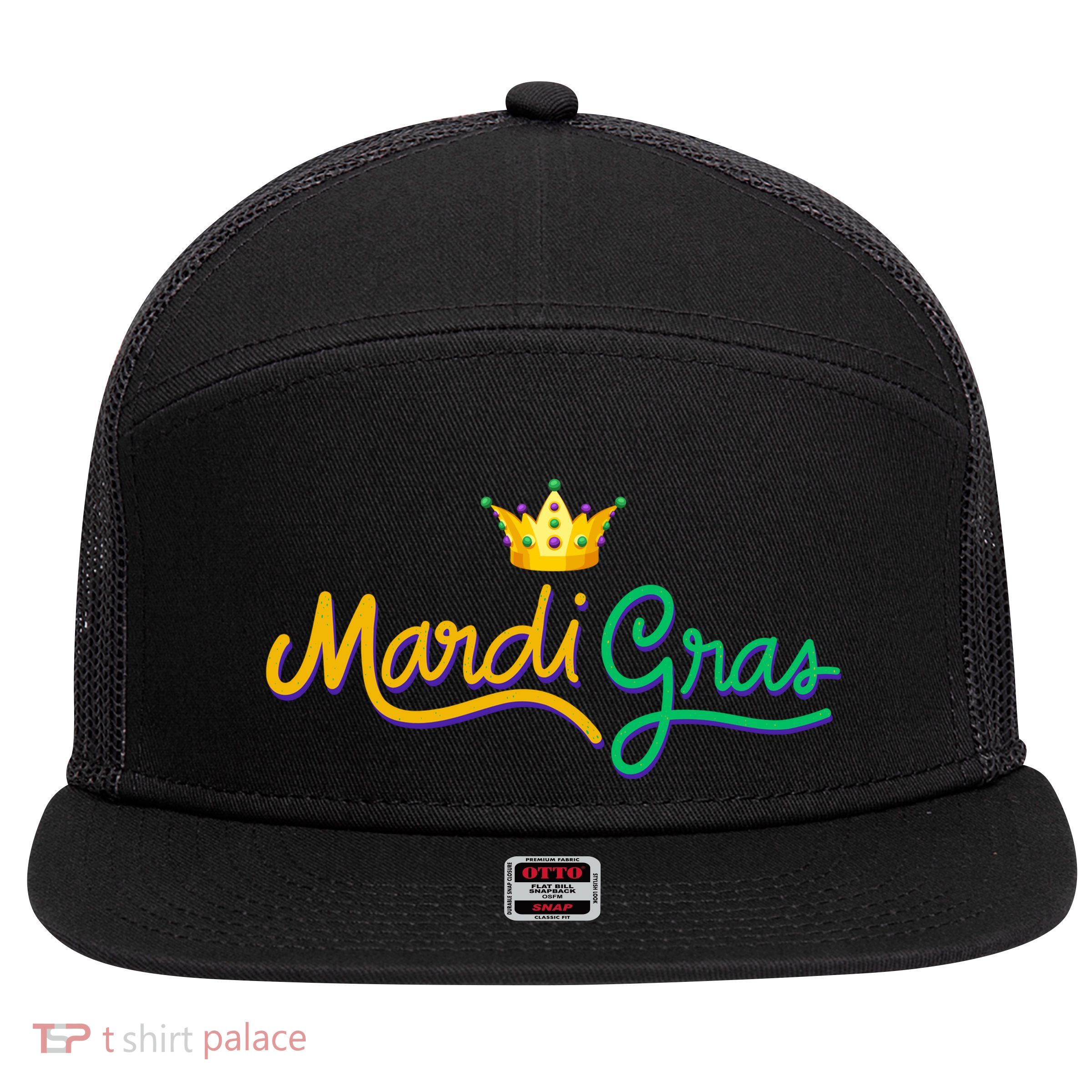 Mardi Gras Crown Celebration 7 Panel Mesh Trucker Snapback Hat