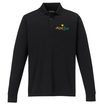 Mardi Gras Crown Celebration Performance Long Sleeve Polo