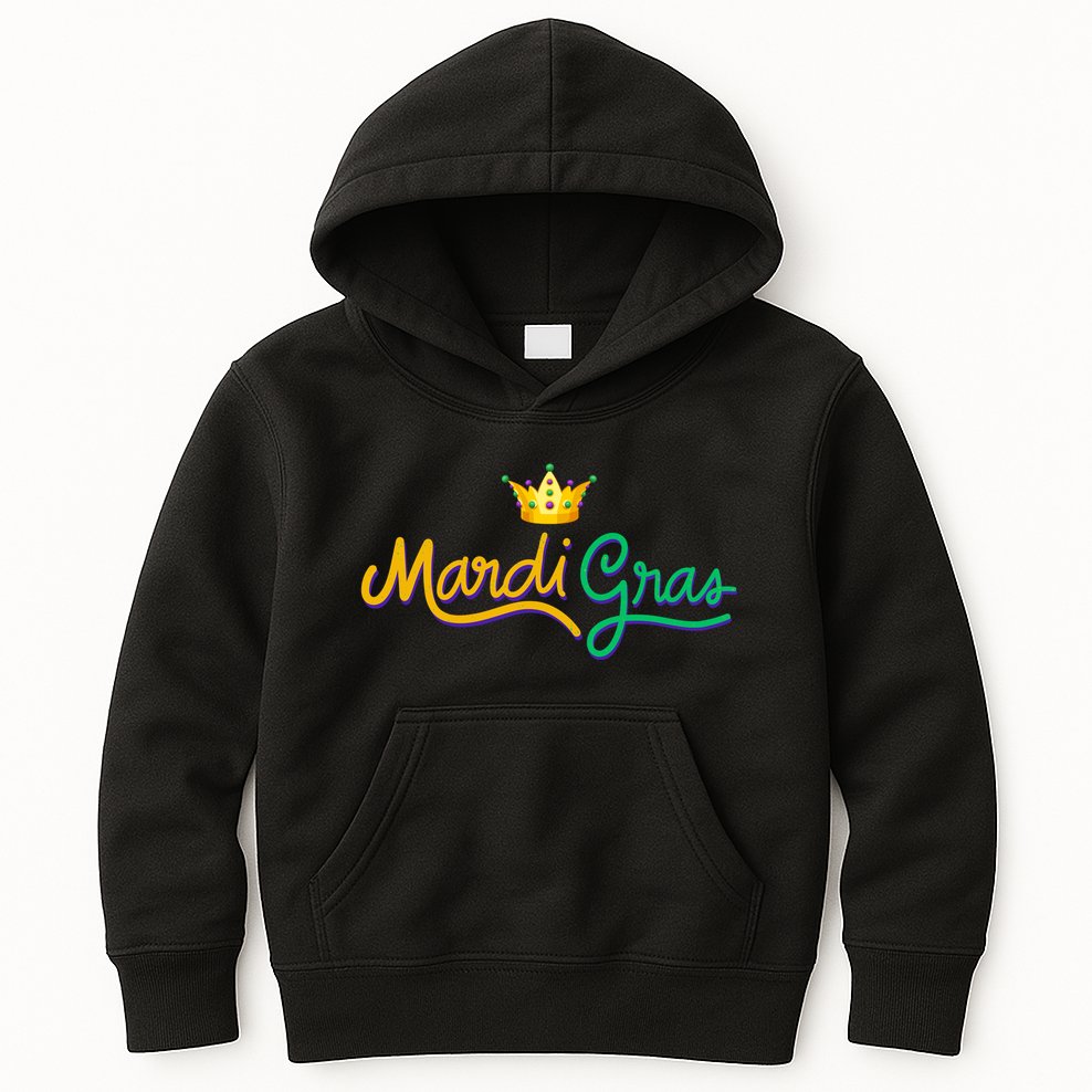 Mardi Gras Crown Celebration Kids Hoodie