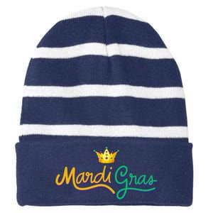 Mardi Gras Crown Celebration Striped Beanie with Solid Band