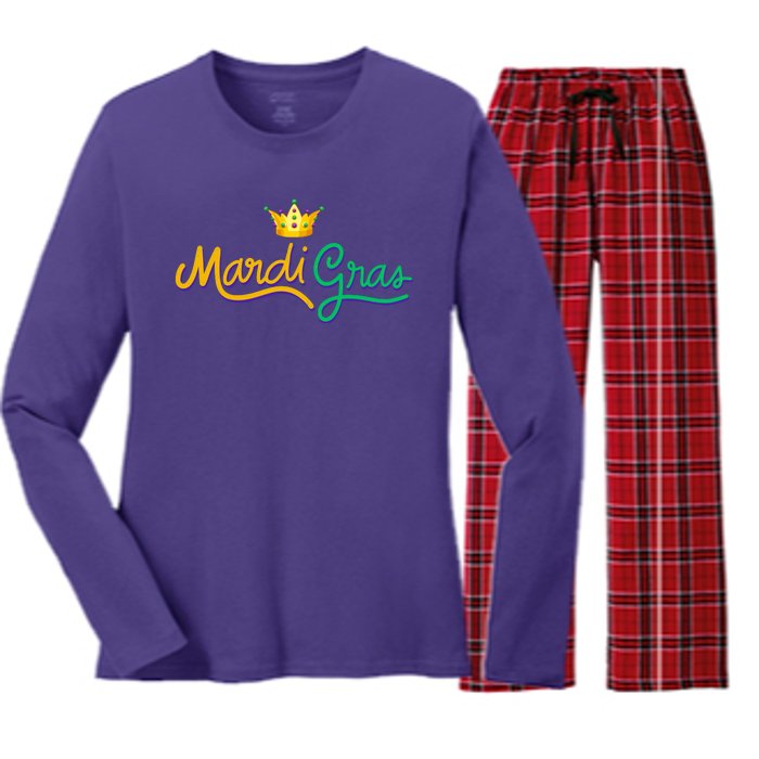 Mardi Gras Crown Celebration Women's Long Sleeve Flannel Pajama Set 