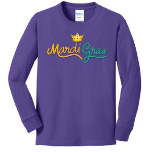 Mardi Gras Crown Celebration Kids Long Sleeve Shirt