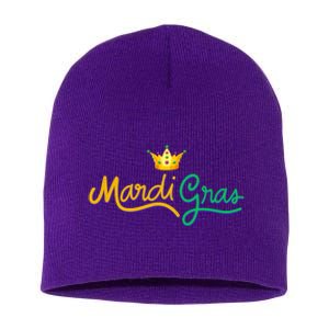 Mardi Gras Crown Celebration Short Acrylic Beanie