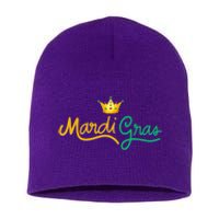 Mardi Gras Crown Celebration Short Acrylic Beanie