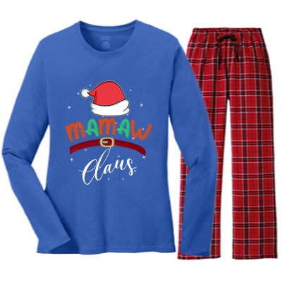 Mamaw Grandma Claus Santa Christmas Family Matching Funny Gift Women's Long Sleeve Flannel Pajama Set 