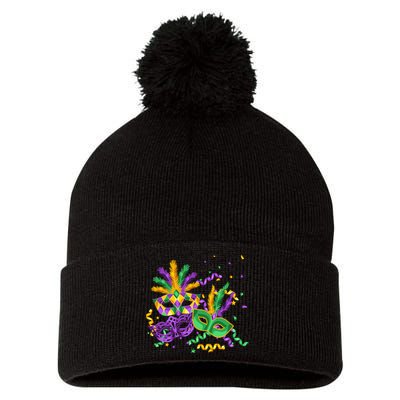 Mardi Gras Carnival New Orleans Celebration Pom Pom 12in Knit Beanie