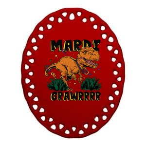 Mardi Gras Dinosaur Celebration Ceramic Oval Ornament