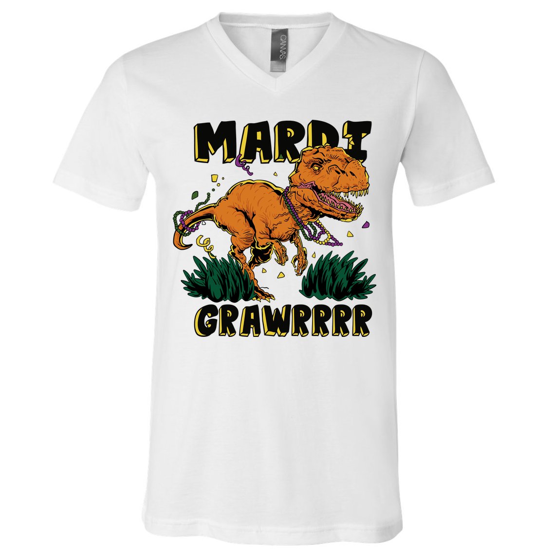 Mardi Gras Dinosaur Celebration V-Neck T-Shirt