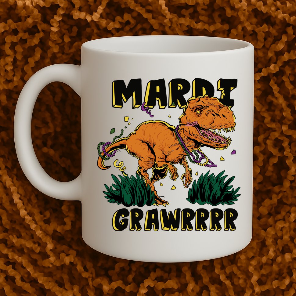 Mardi Gras Dinosaur Celebration Mug