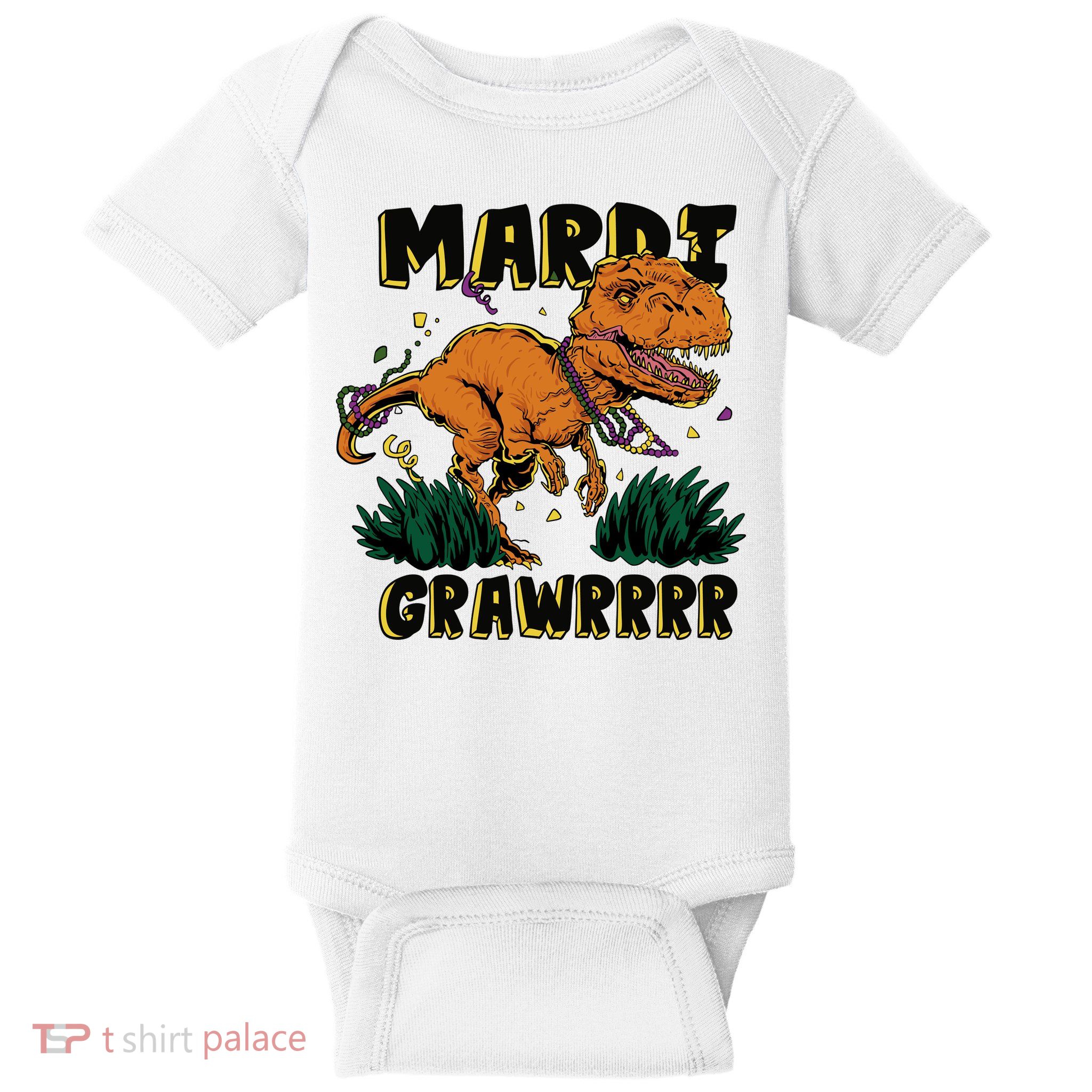 Mardi Gras Dinosaur Celebration Baby Bodysuit